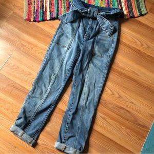 Risen loose skinny/straight leg front seam jeans